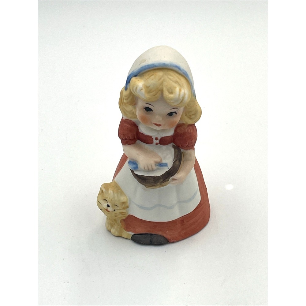 Vintage Jasco Adorabelles Bisque Porcelain Bell Figurine Little Girl w/ Cat 1979